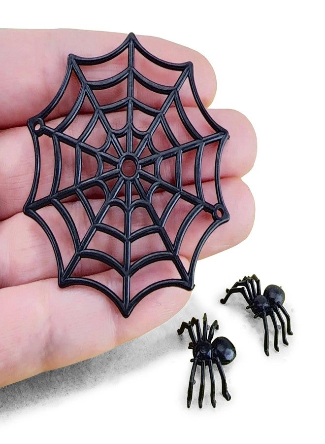 RillyRellow Miniature Black Spider Webs,Miniature Spiders,Fake Spider Webs,Halloween Miniatures,Dollhouse Halloween Craft Supplies,Terrarium, Diorama - Image 1